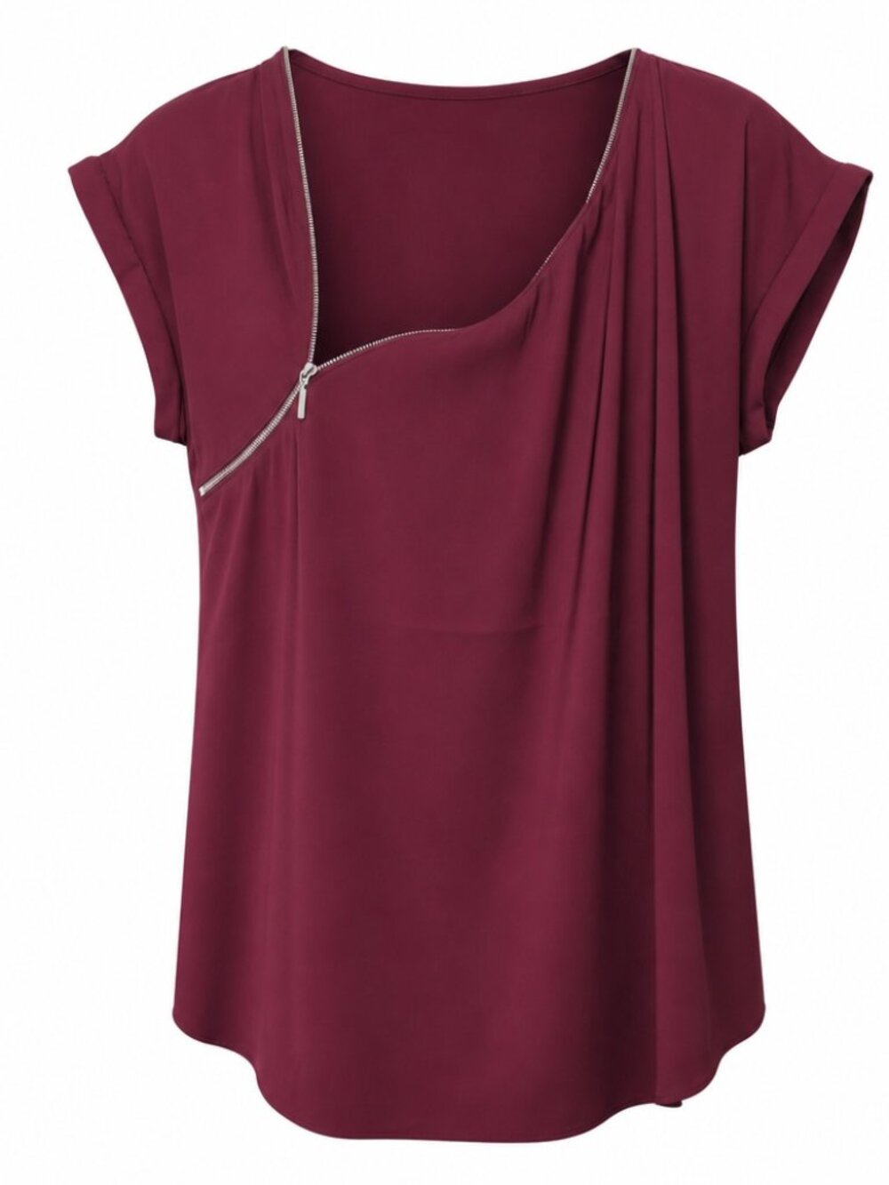 Express Womens Burgundy Asymmetrical Zip Front Cuffed Sleeve Blouse Medium